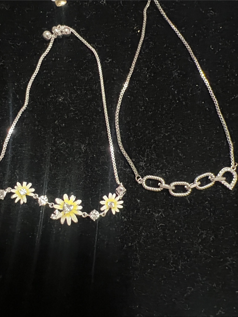Silver Daisy Floral Necklace with Yellow Enamel Accents